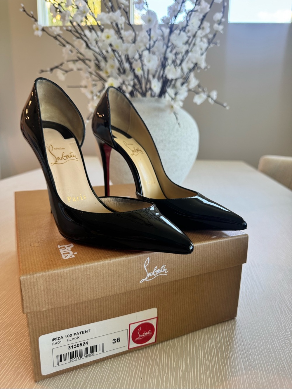 Christian Louboutin Black Patent D'Orsay Pointed-Toe Pumps